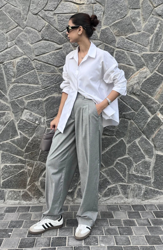 Pinstripes Pleated Wide Leg Pants