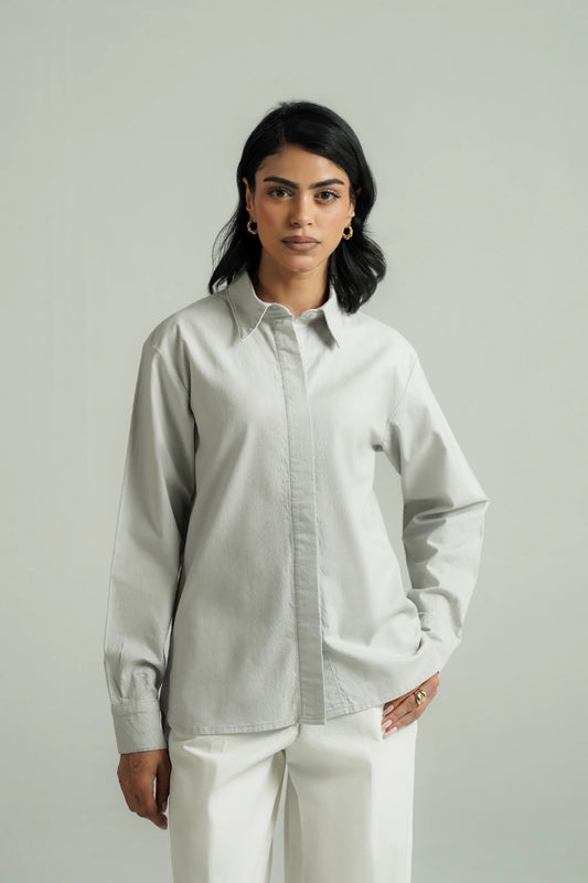 Loose Fit Cotton Shirt - Indigo