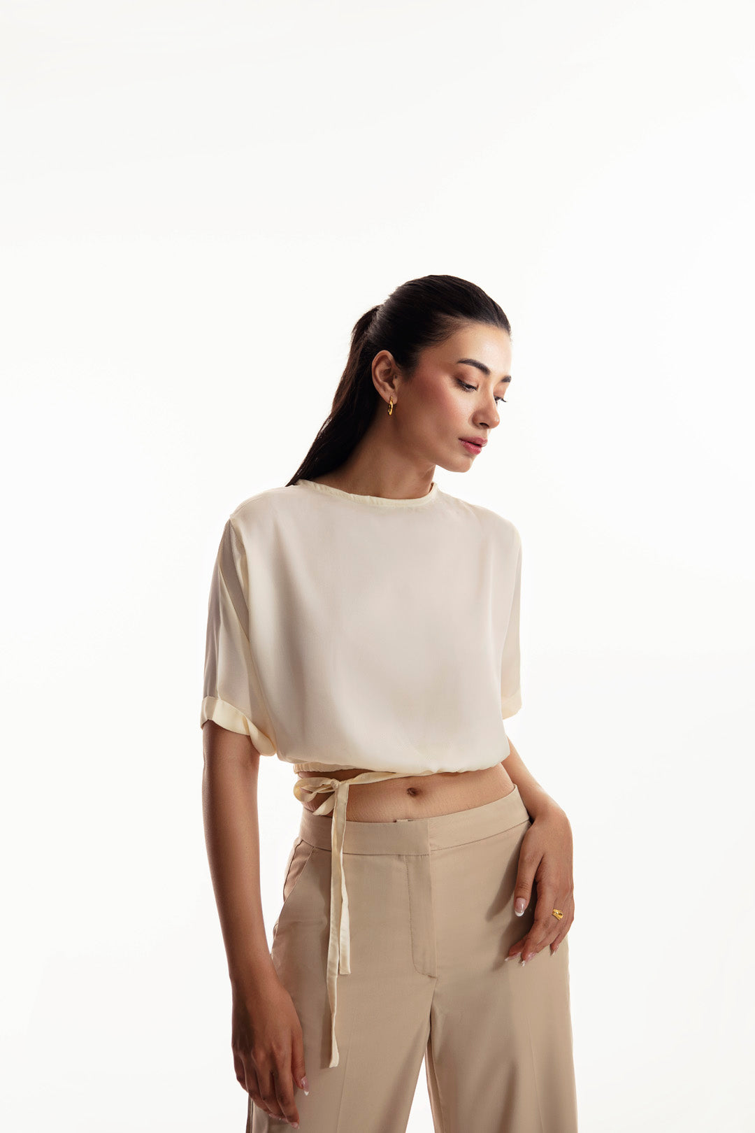 Beige Full Length Straight Pant