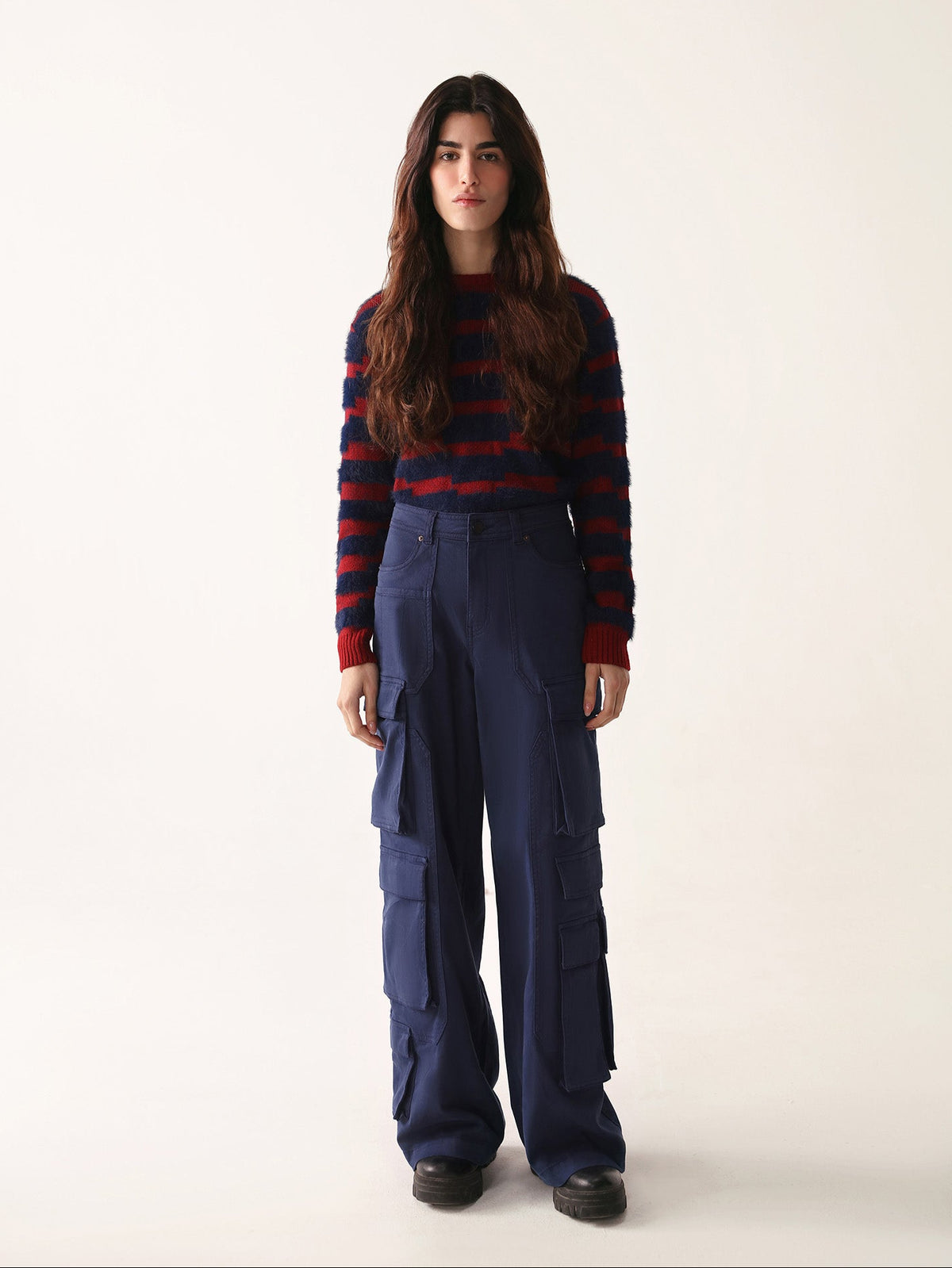 Navy Wide Leg Cargo Pants
