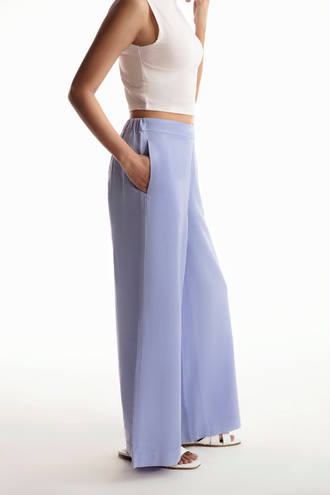 Elasticated Wide Leg Cropped Pants