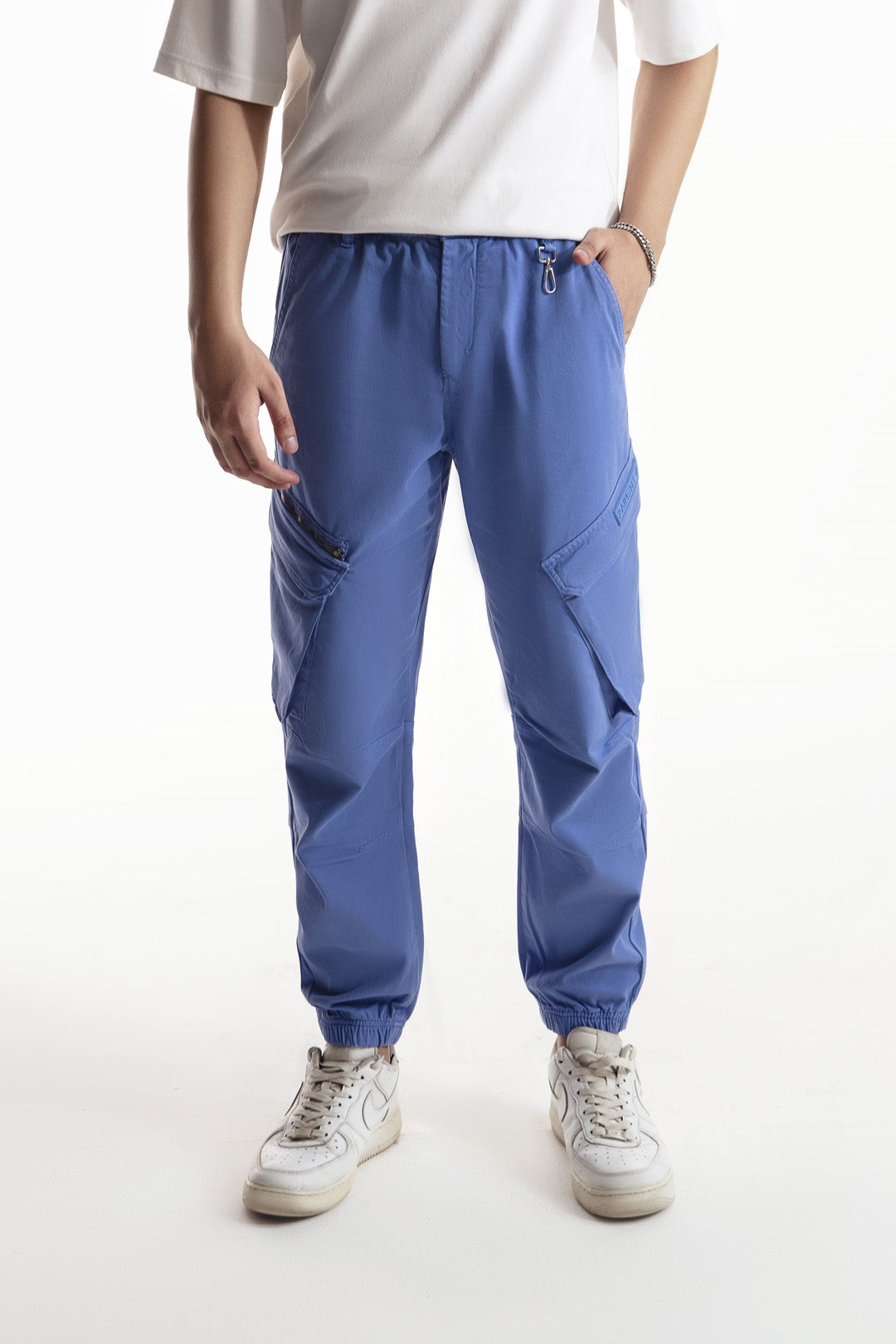 Denim Blue Cargo Pants With Rubber Tag