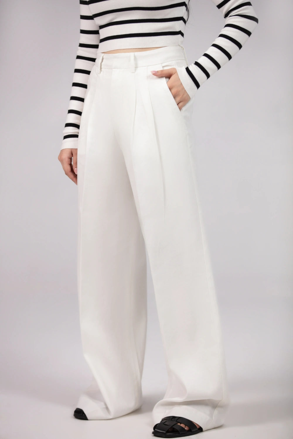 Linen Wide Leg Pants For Women - Double Pleats-thumbmail-1