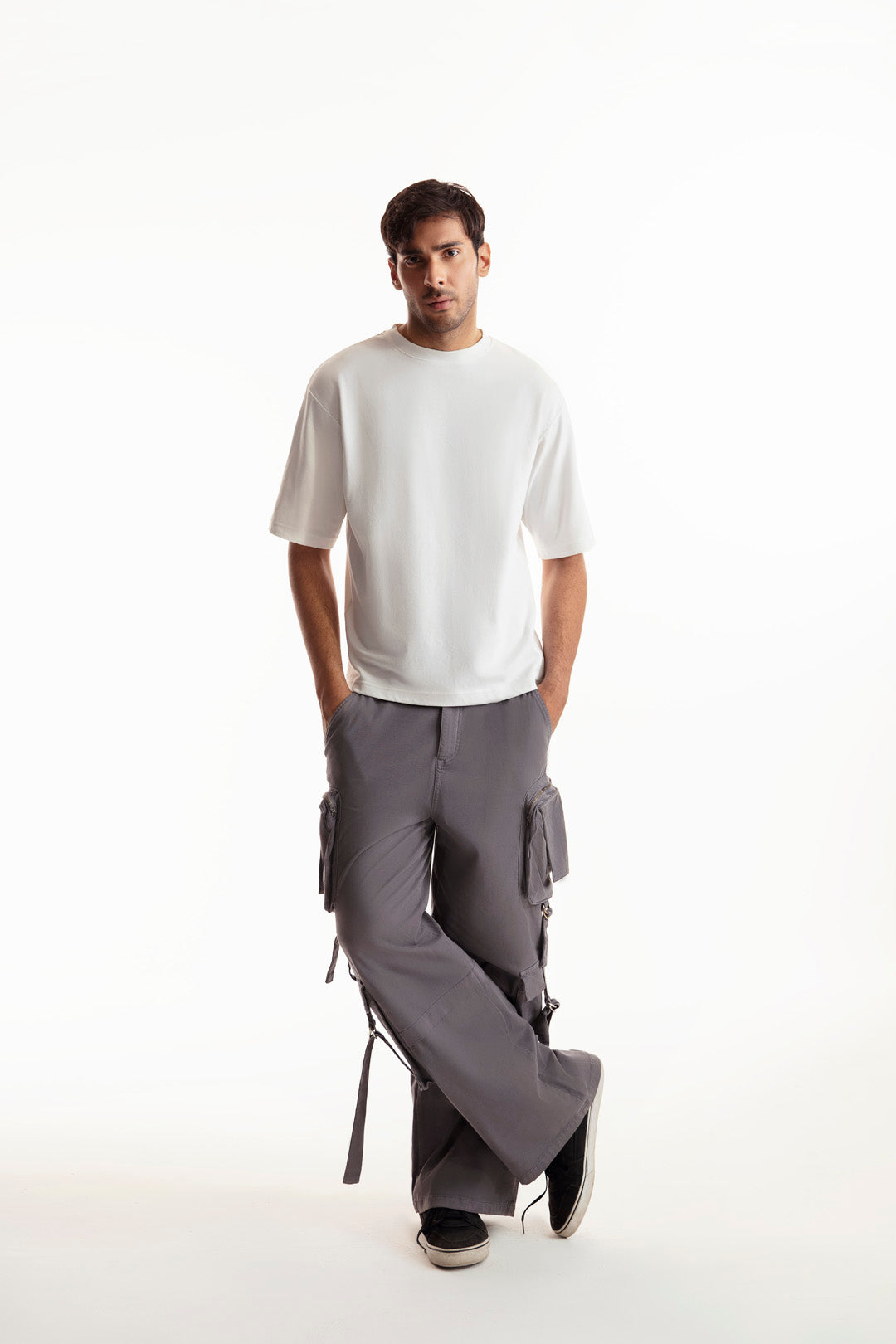 Dark Grey Wide Leg Baggy Cargos