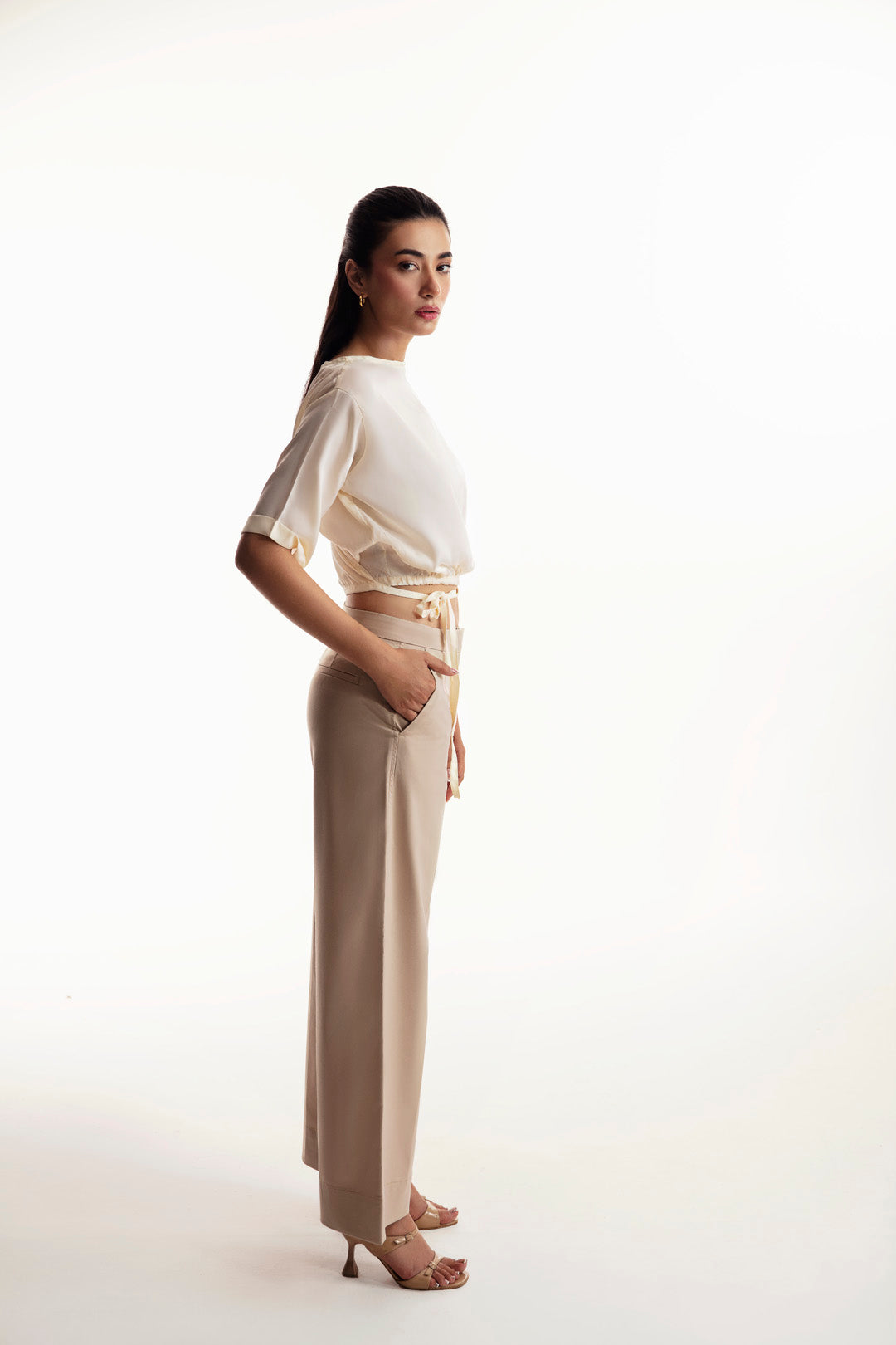 Beige Full Length Straight Pant