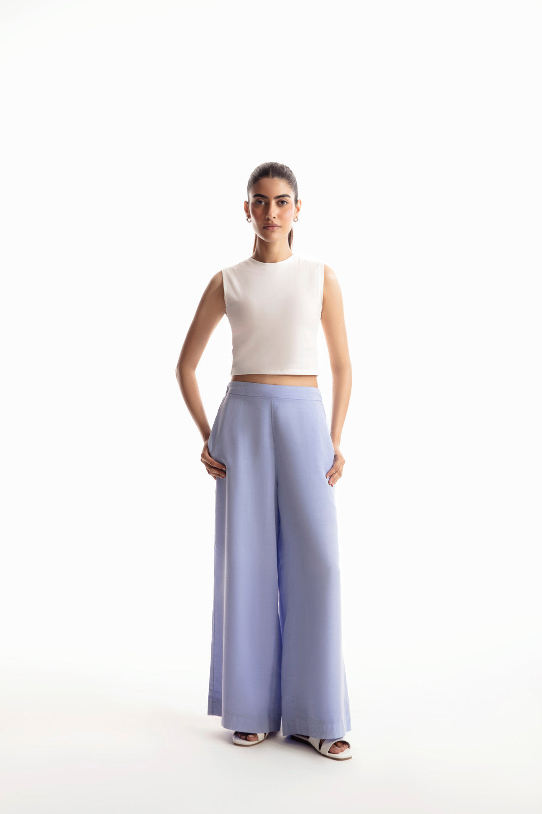 Elasticated Wide Leg Cropped Pants