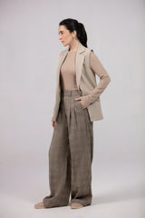 Glencheck Pleated Wide Leg Pants