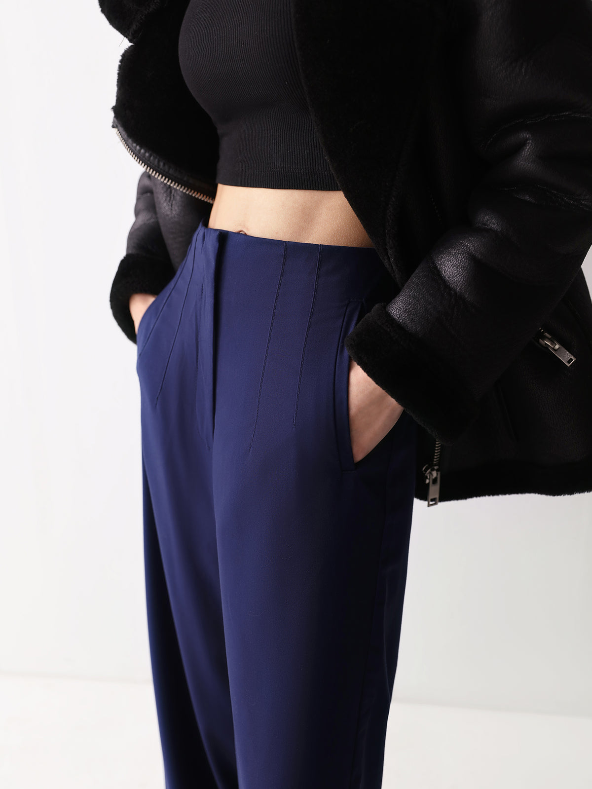 High Waisted Beltless Wide Leg Pants