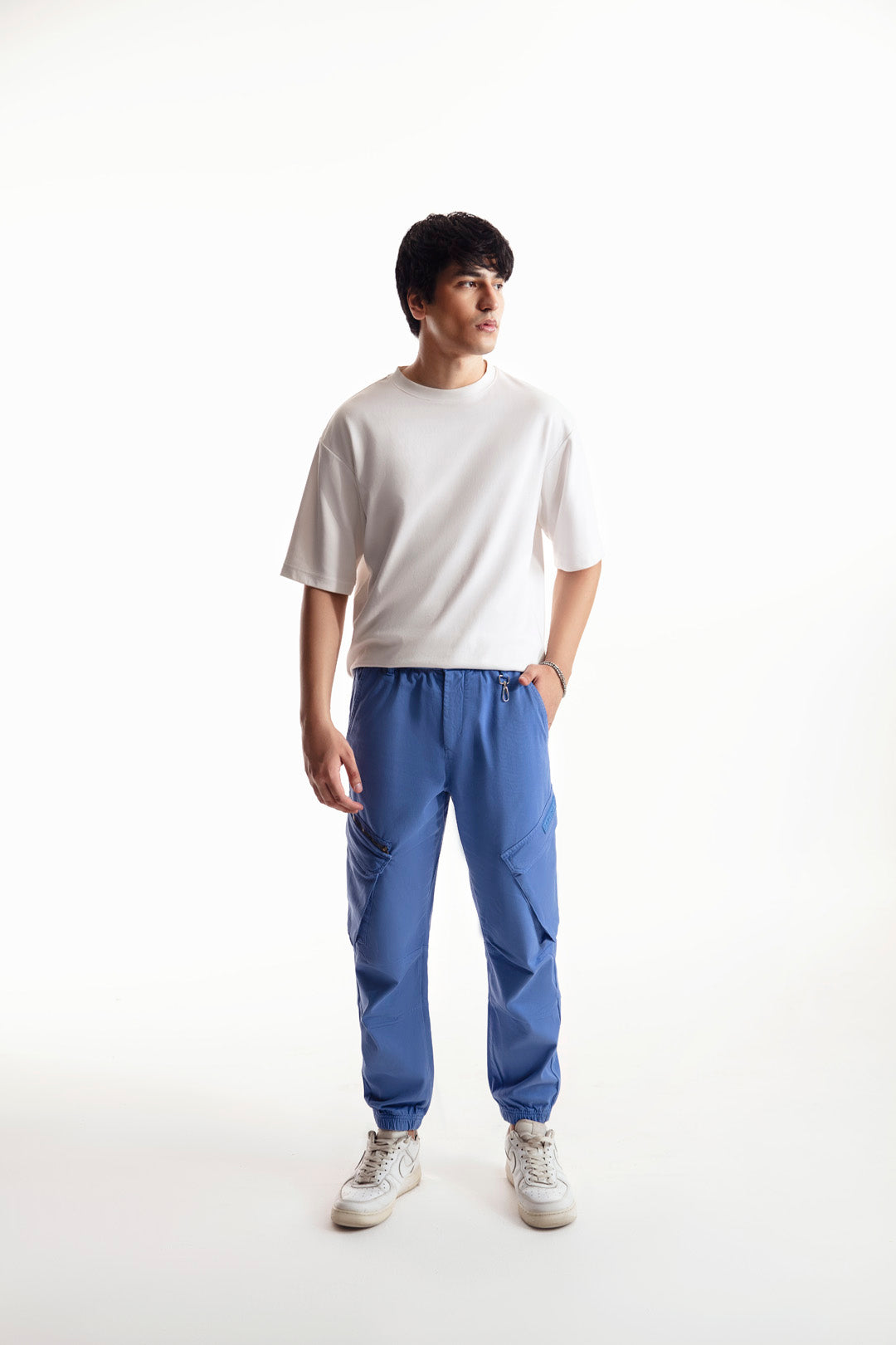 Denim Blue Cargo Pants With Rubber Tag