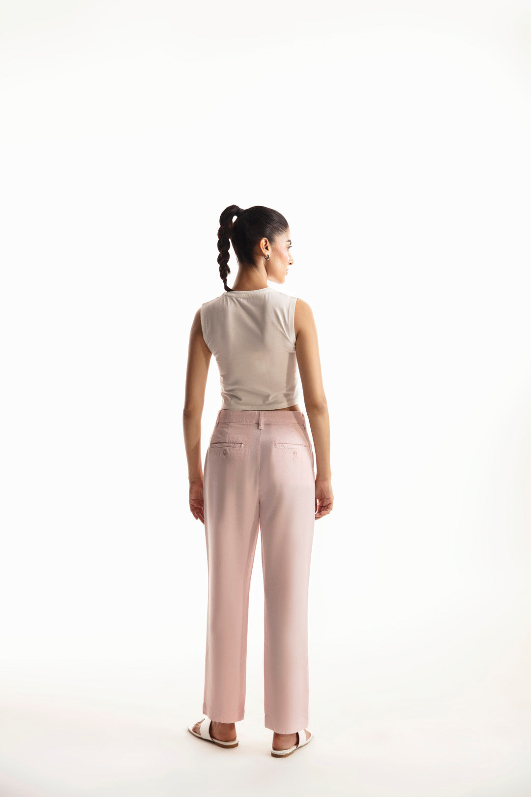 Powder Pink Straight Fit Cropped Pants