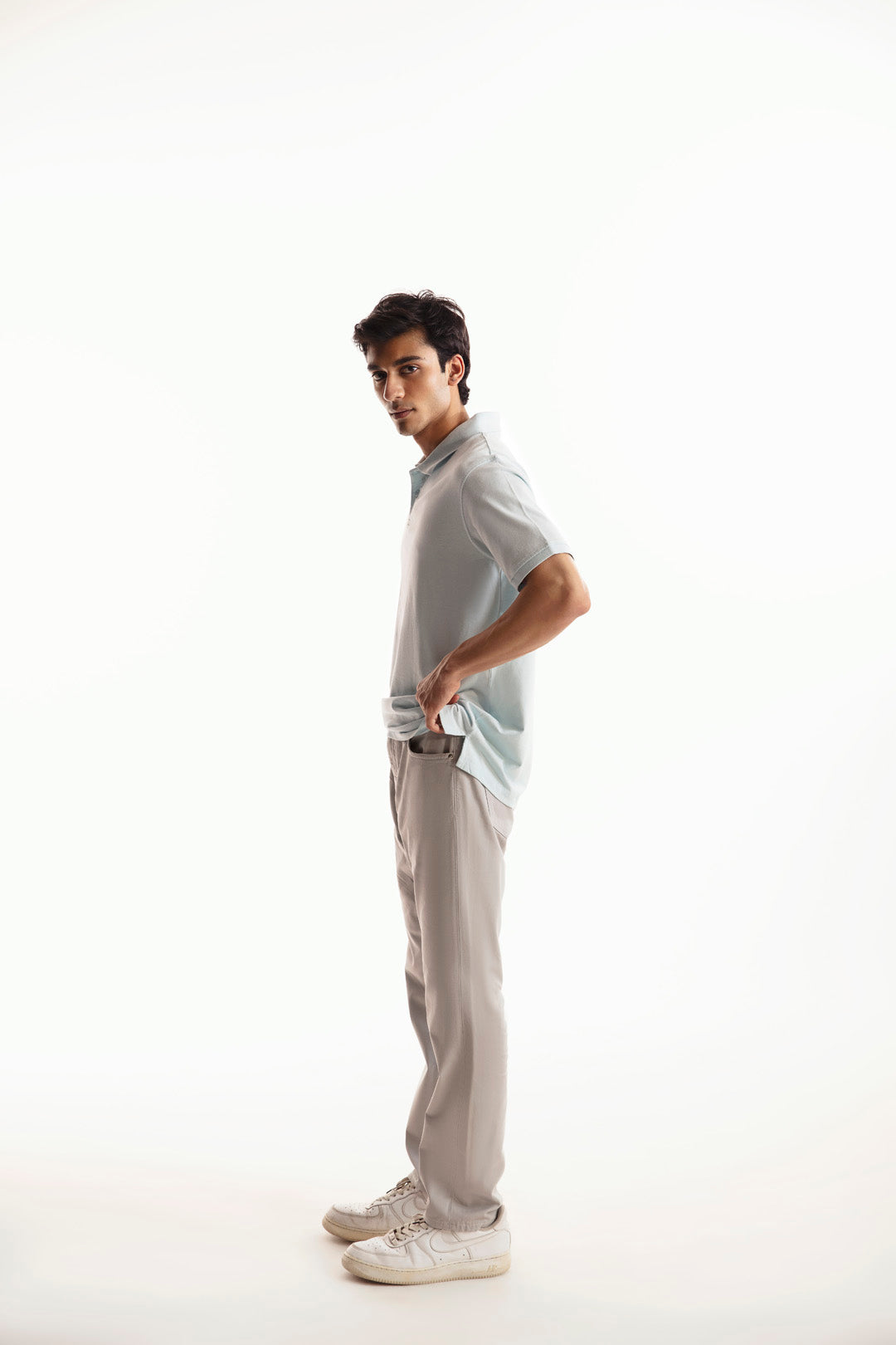 Light Grey Denim Chino Crossover Pants