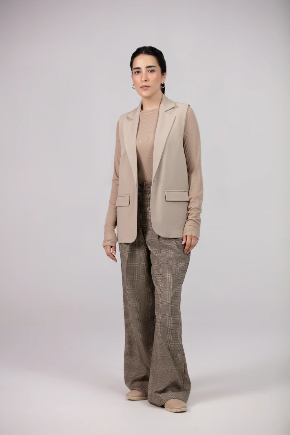 Glencheck Pleated Wide Leg Pants-thumbmail-4