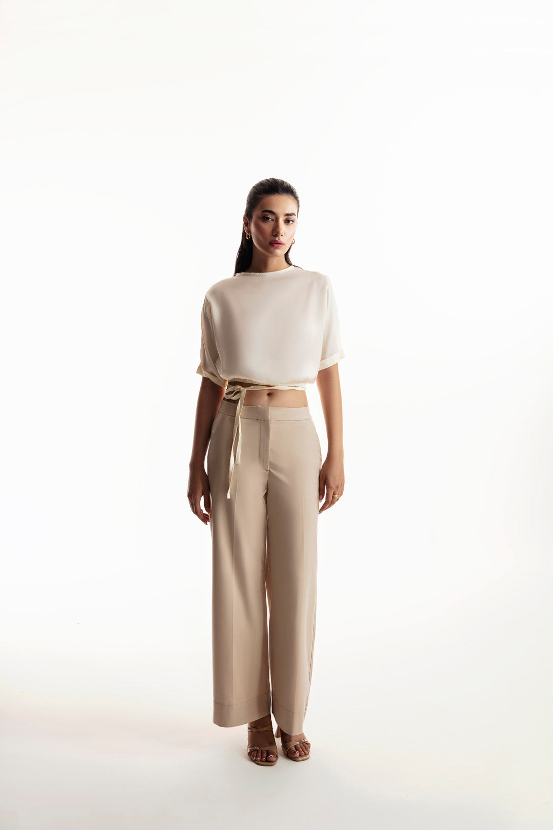 Beige Full Length Straight Pant