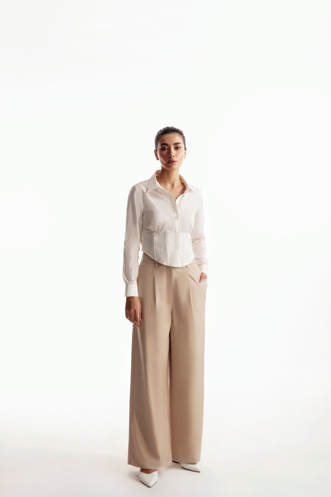 Beige Wide Leg With Single Pleat