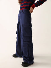 Navy Wide Leg Cargo Pants