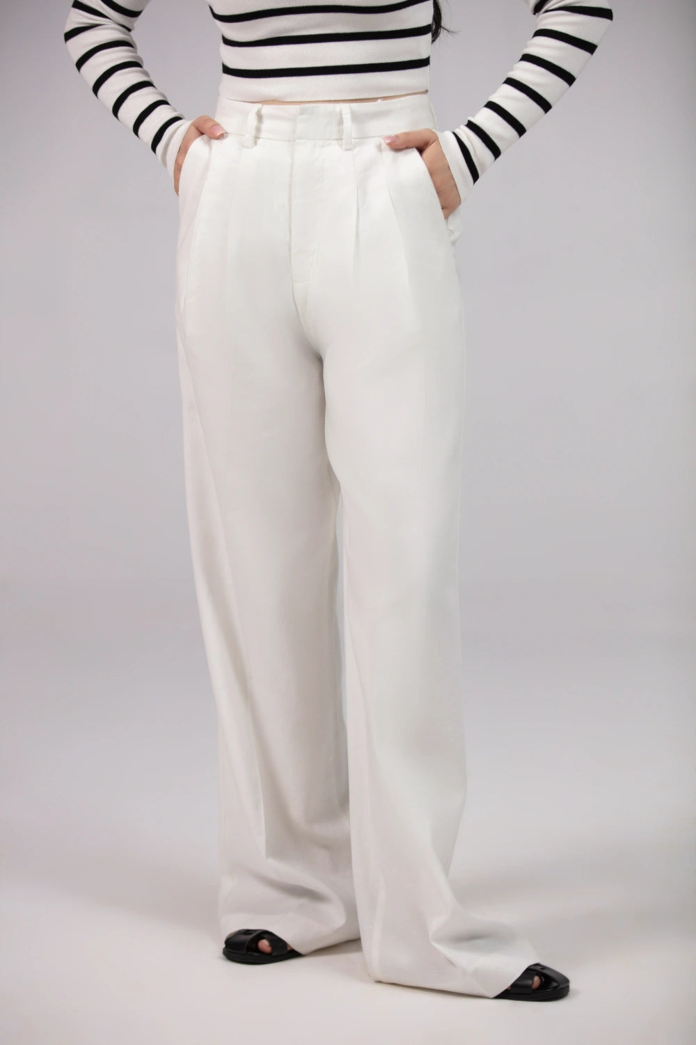 Linen Wide Leg Pants For Women - Double Pleats-thumbmail-4