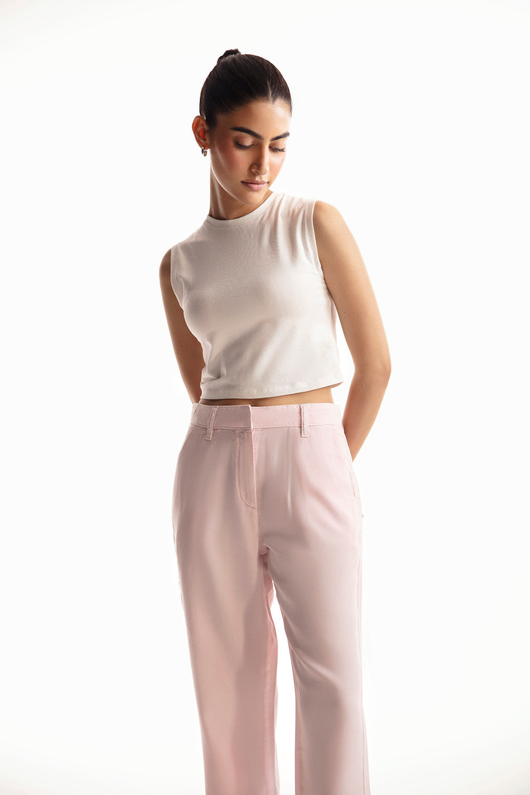 Powder Pink Straight Fit Cropped Pants