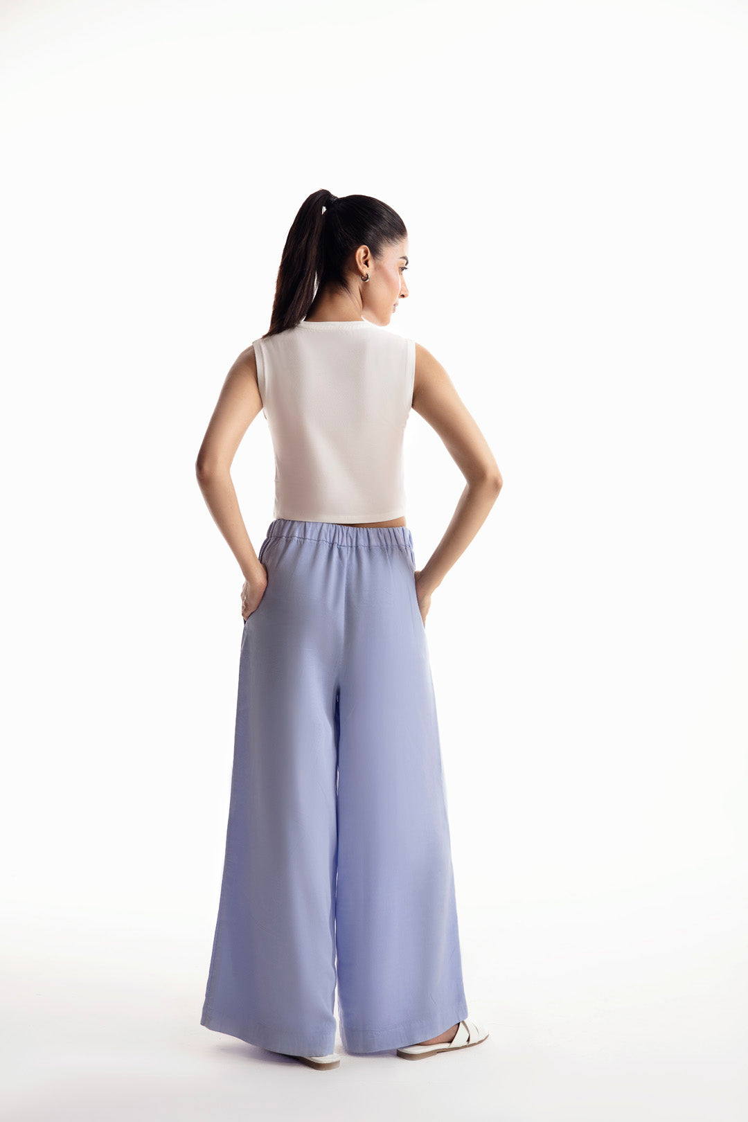 Elasticated Wide Leg Cropped Pants