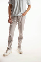 Denim Chino Crossover Pants - Light Grey
