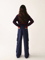 Navy Wide Leg Cargo Pants