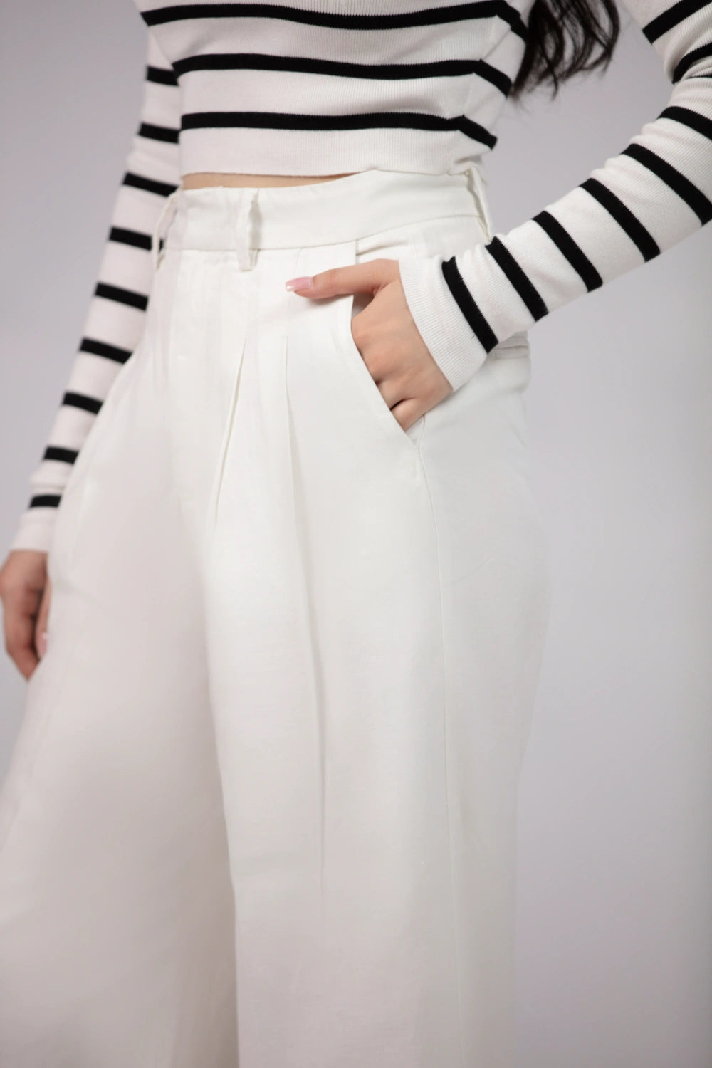 Linen Wide Leg Pants For Women - Double Pleats-thumbmail-5