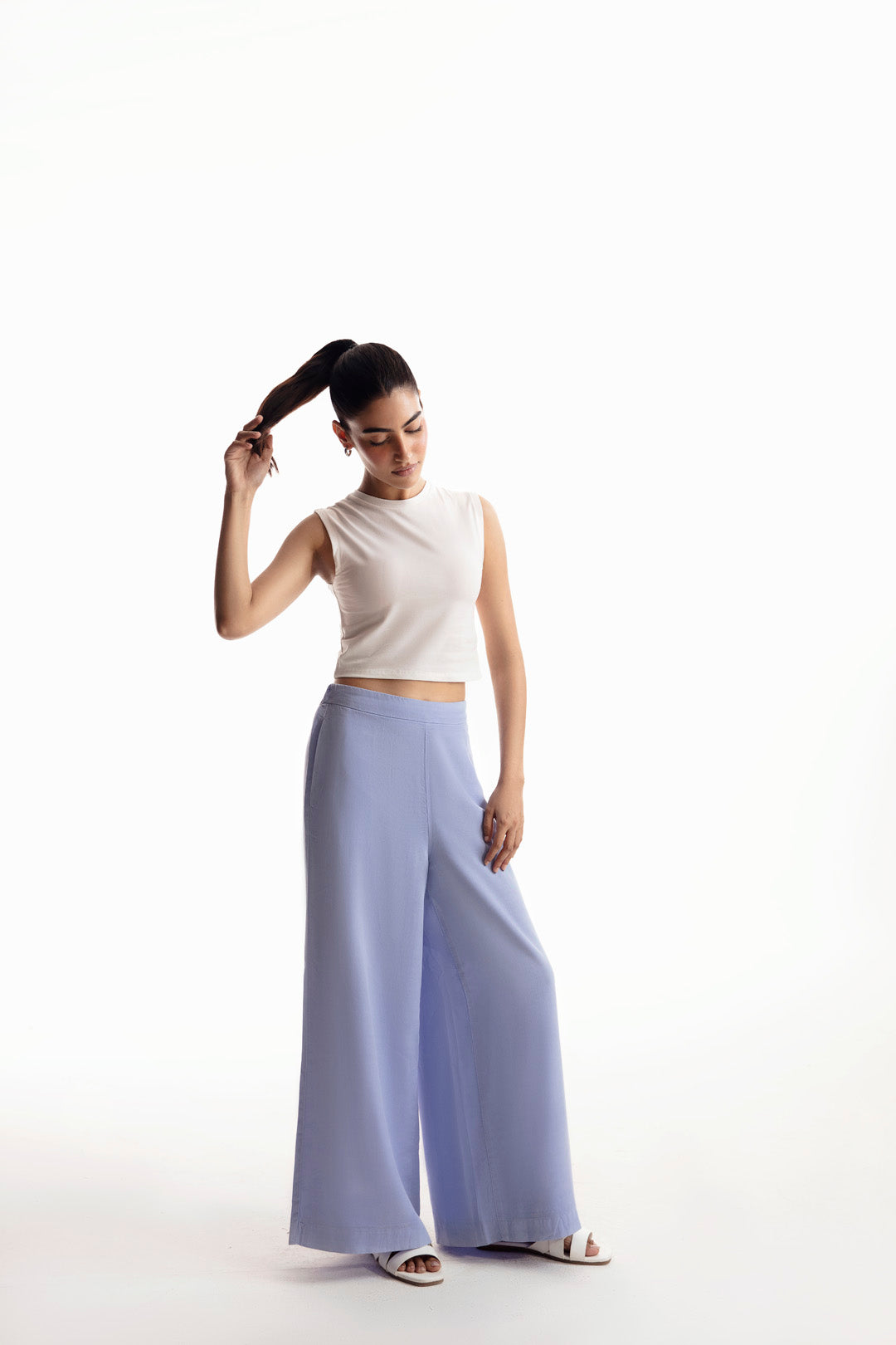 Elasticated Wide Leg Cropped Pants