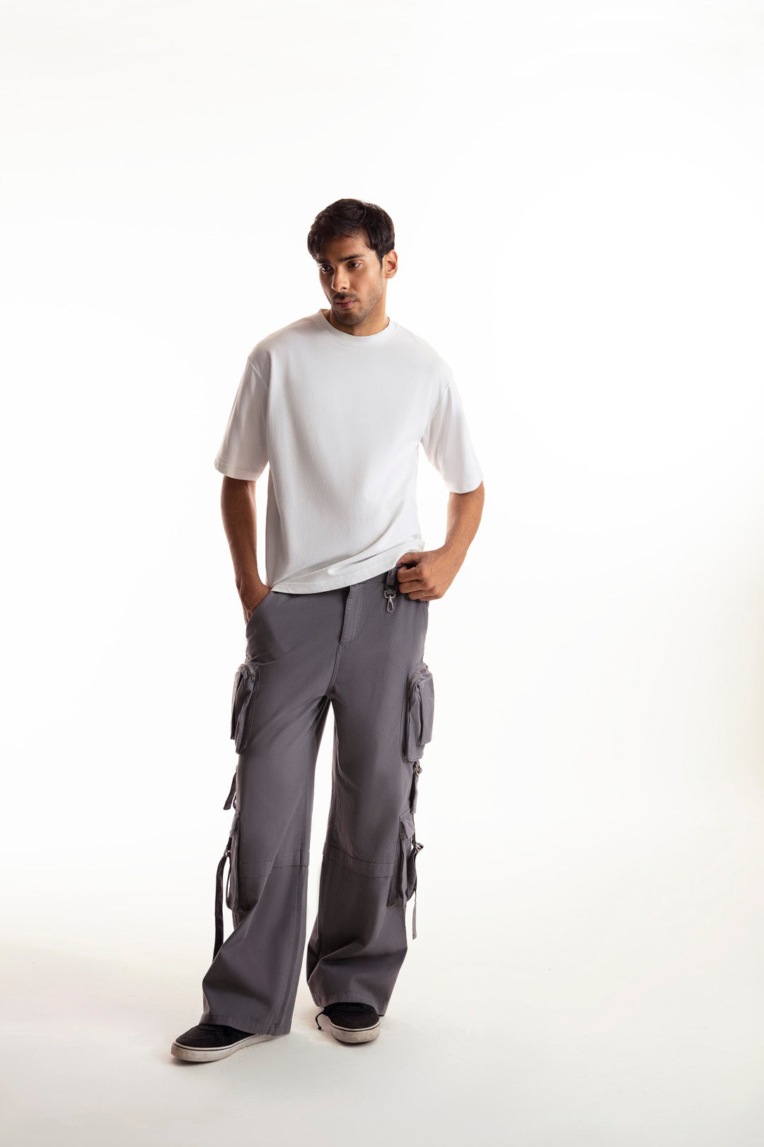 Dark Grey Wide Leg Baggy Cargos