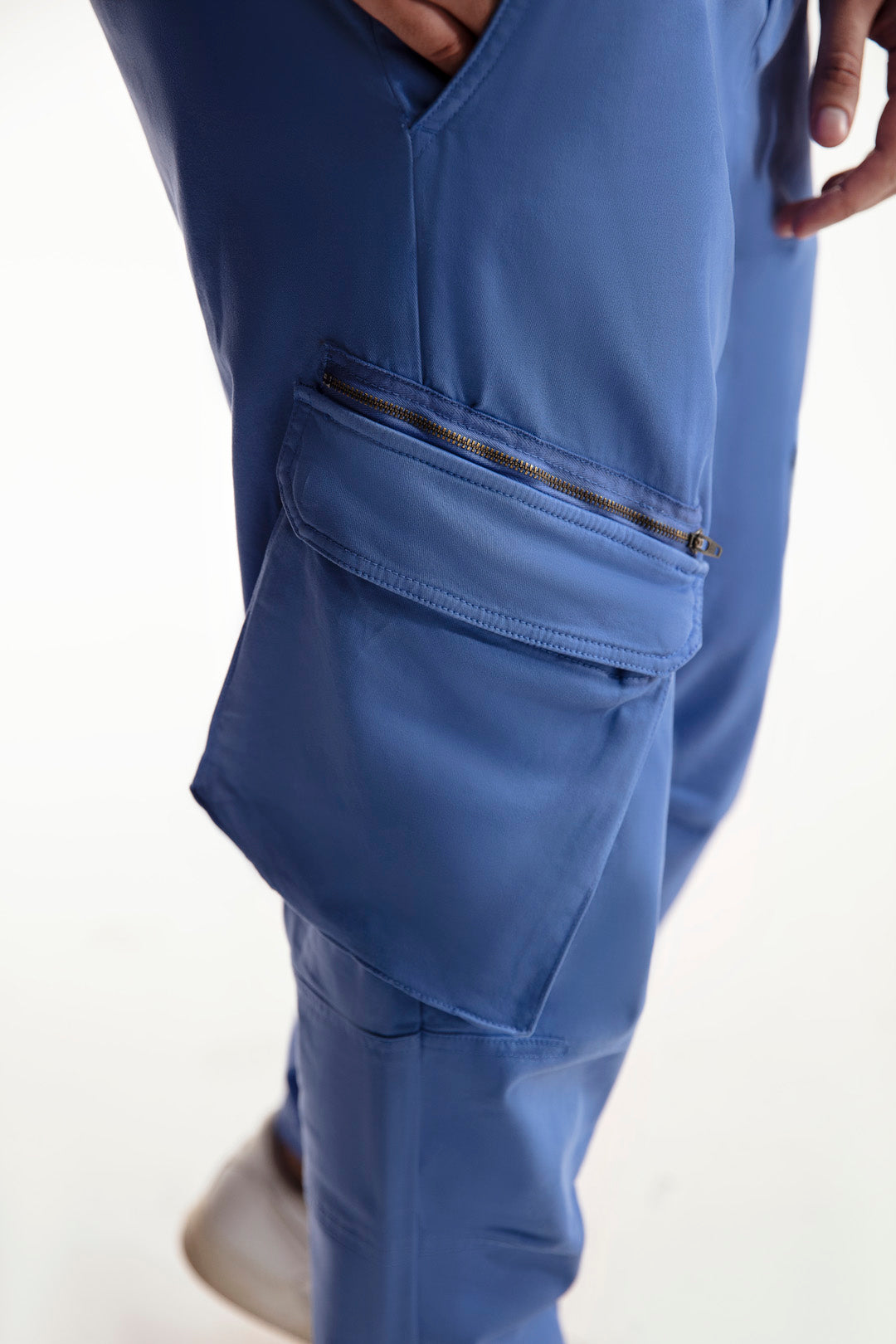 Denim Blue Cargo Pants With Rubber Tag