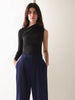 Navy Wide Leg With Double Pleats