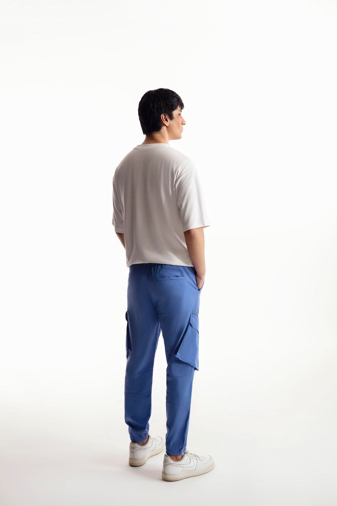 Denim Blue Cargo Pants With Rubber Tag