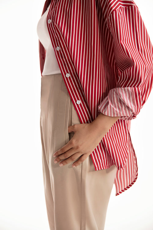 بنطال بيج ضيق بخصر مرتفع - beige