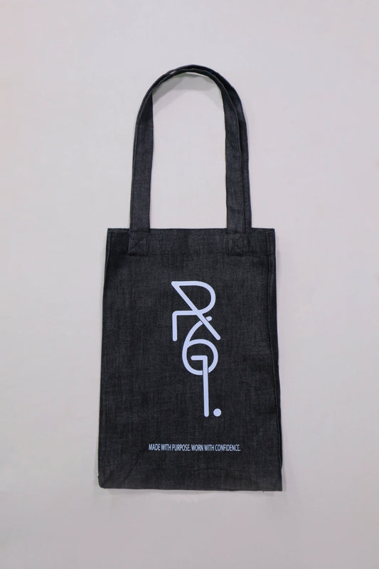 Black Denim Tote Bag - Center Logo