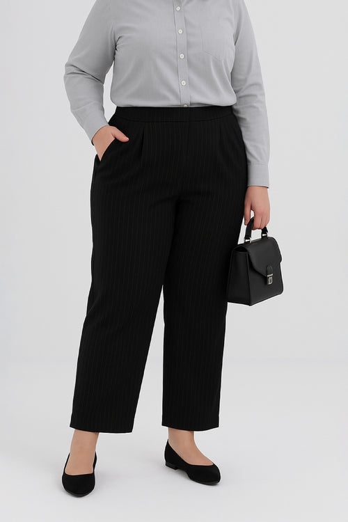 Pinstripes Pleated Tapered Pants - XL Size
