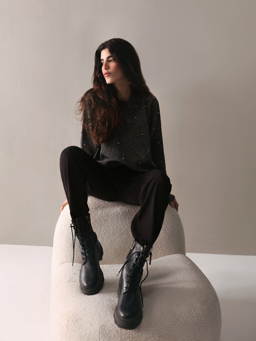 Black Baggy Fit High Waist Pants - black