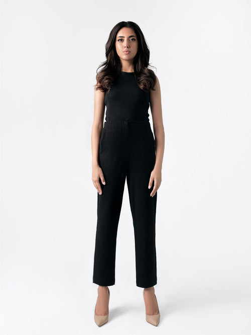 Black High Waist Fitted Pants - black