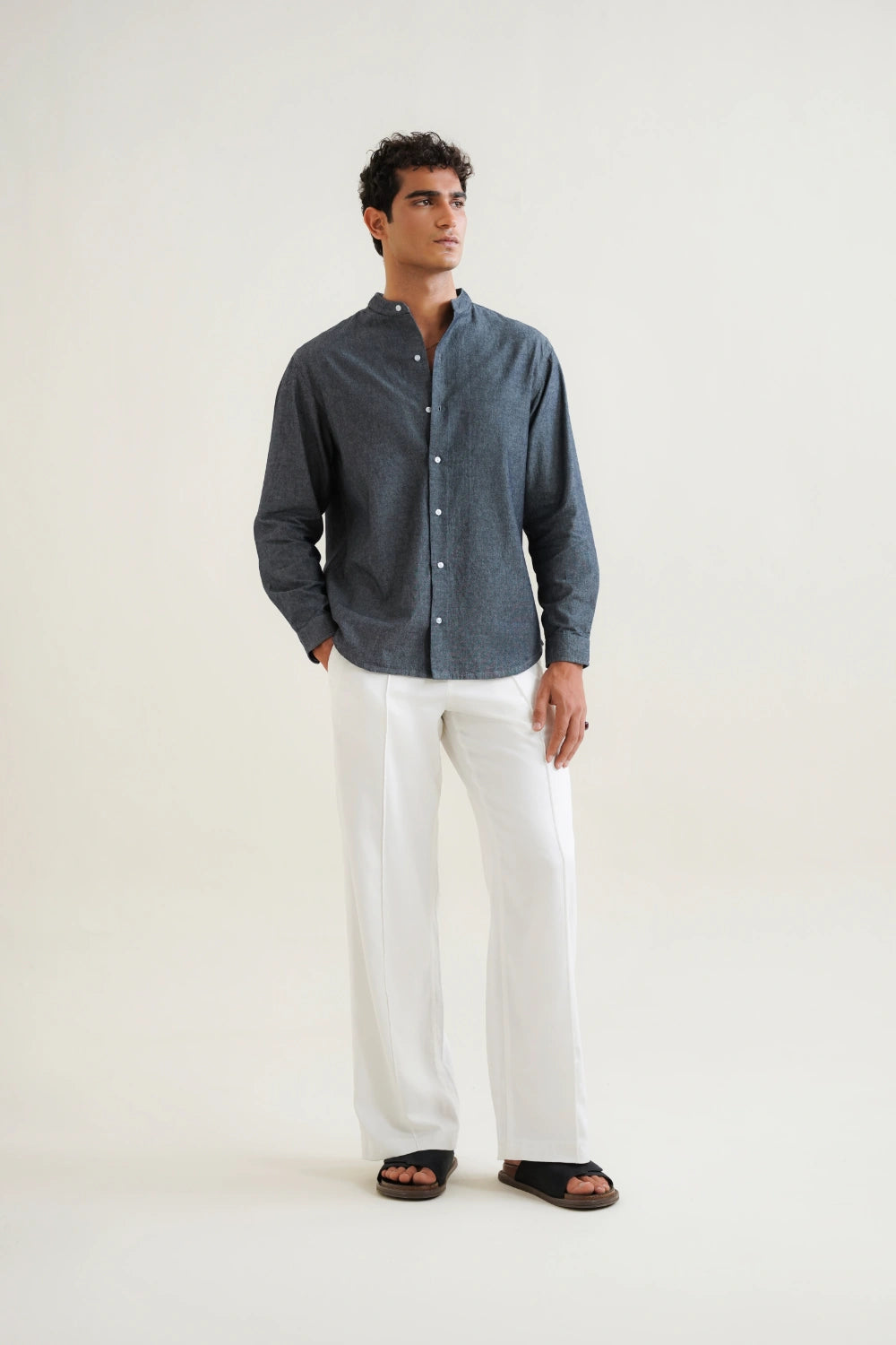 Chambray Band Collar Shirt-thumbmail-6