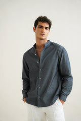 Chambray Band Collar Shirt