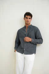 Chambray Band Collar Shirt