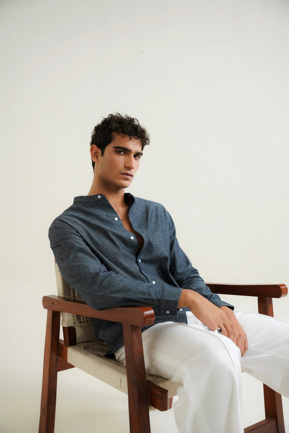 Chambray Band Collar Shirt-thumbmail-4