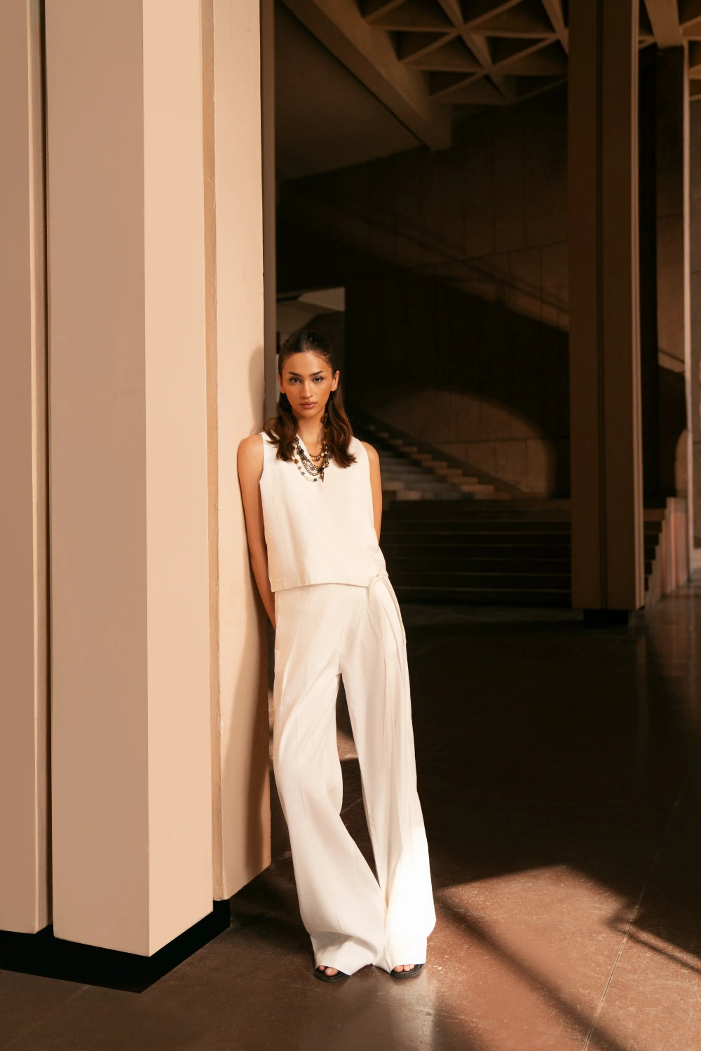 Cross Wrap & Wide-Leg Linen Set-thumbmail-4