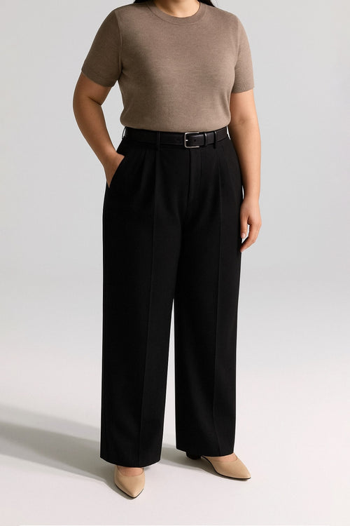 Double Pleated Wide Leg Pants - XL Size