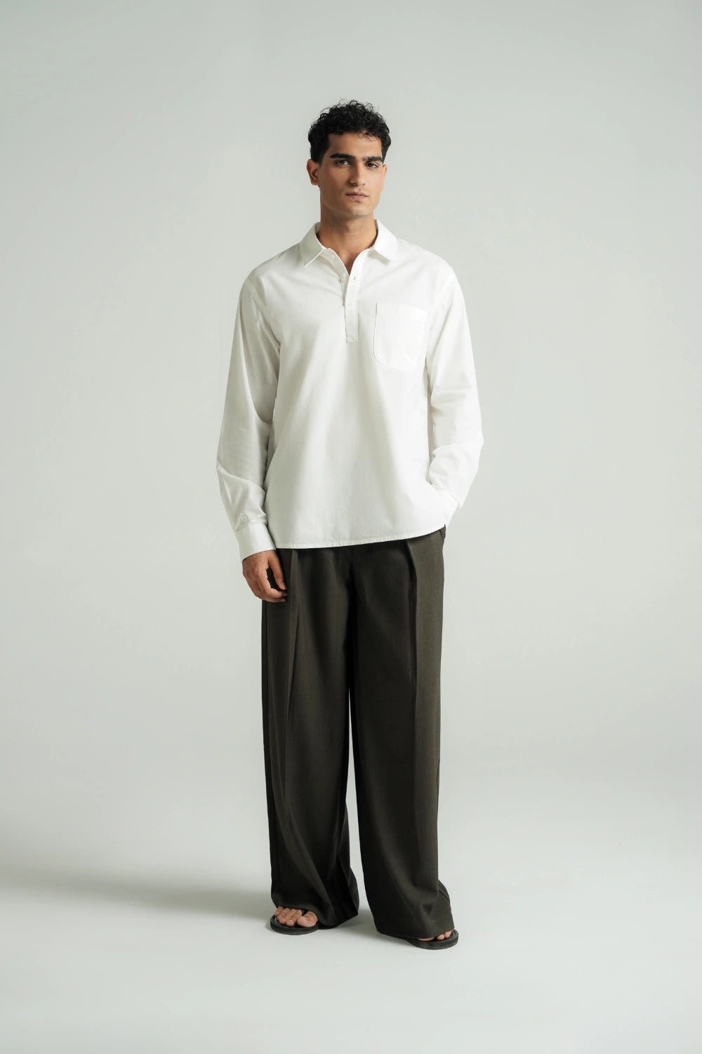 Casual Half Button Shirt White
