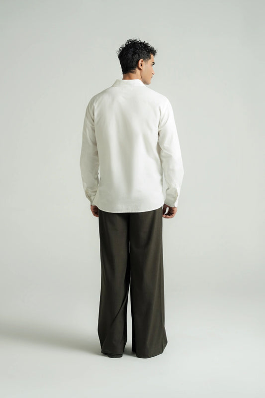Casual Half Button Shirt White