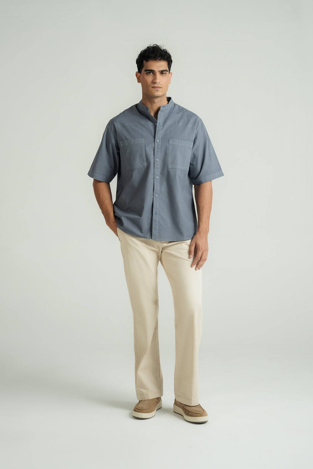 Mandarin Collar Shirt Blue