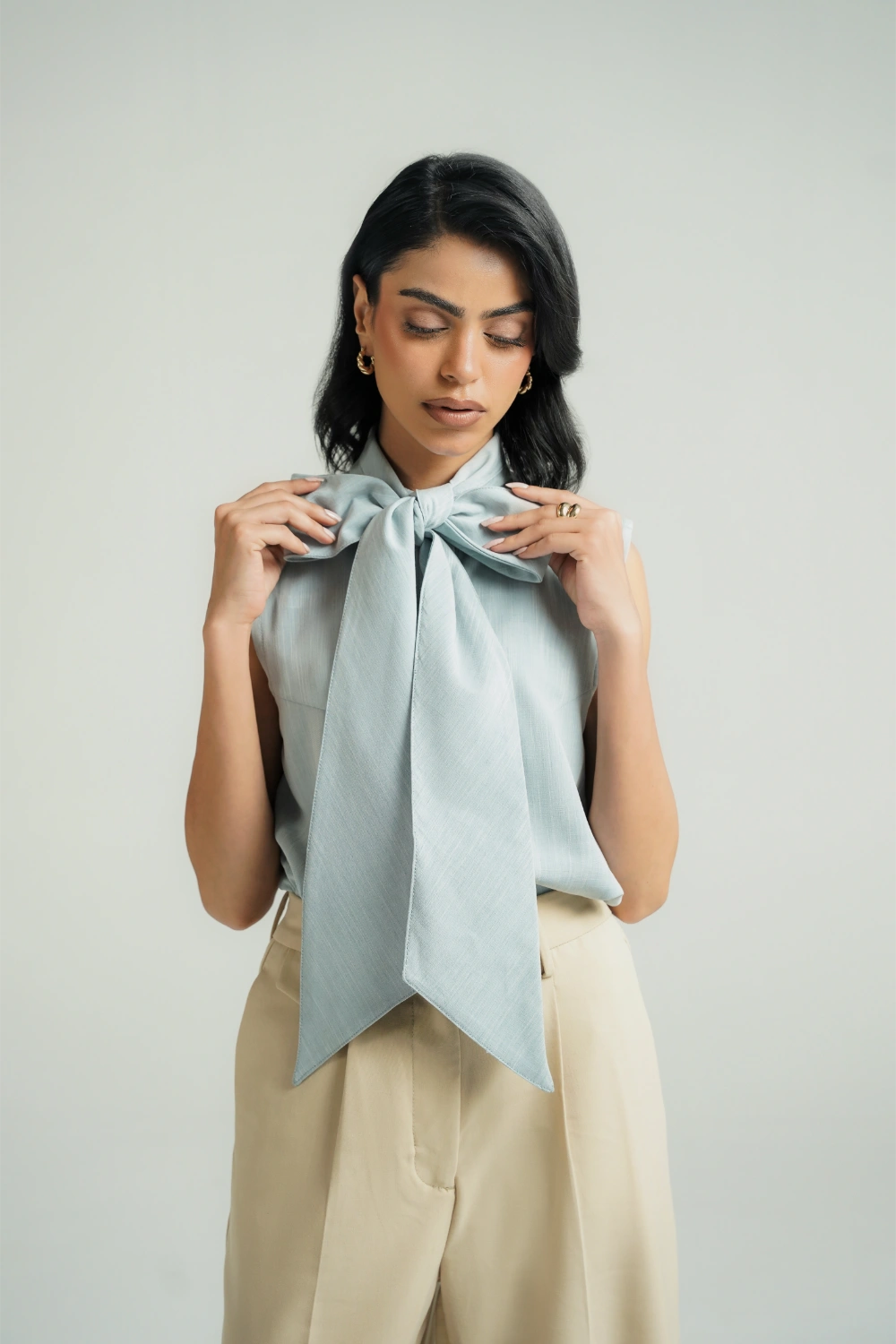 Bow-Tie Blouse Blue-thumbmail-3