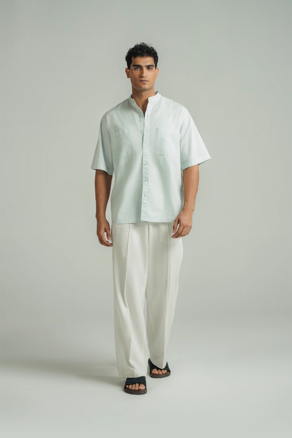 Mandarin Collar Shirt Ice Blue