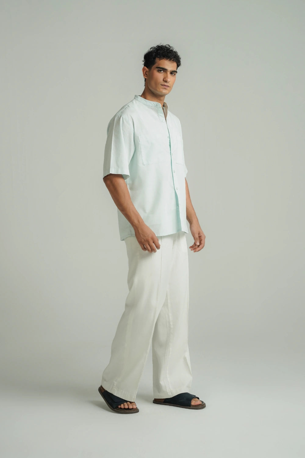Mandarin Collar Shirt Ice Blue-thumbmail-3