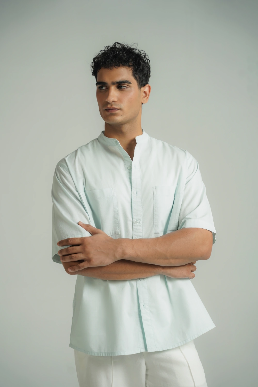 Mandarin Collar Shirt Ice Blue-thumbmail-5