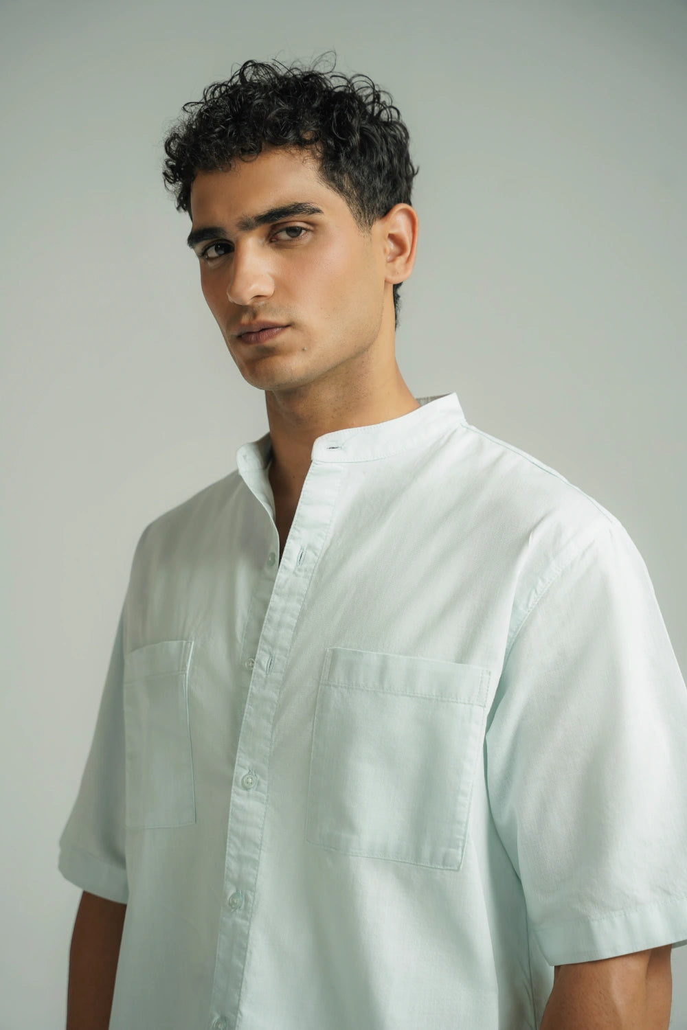 Mandarin Collar Shirt Ice Blue-thumbmail-6