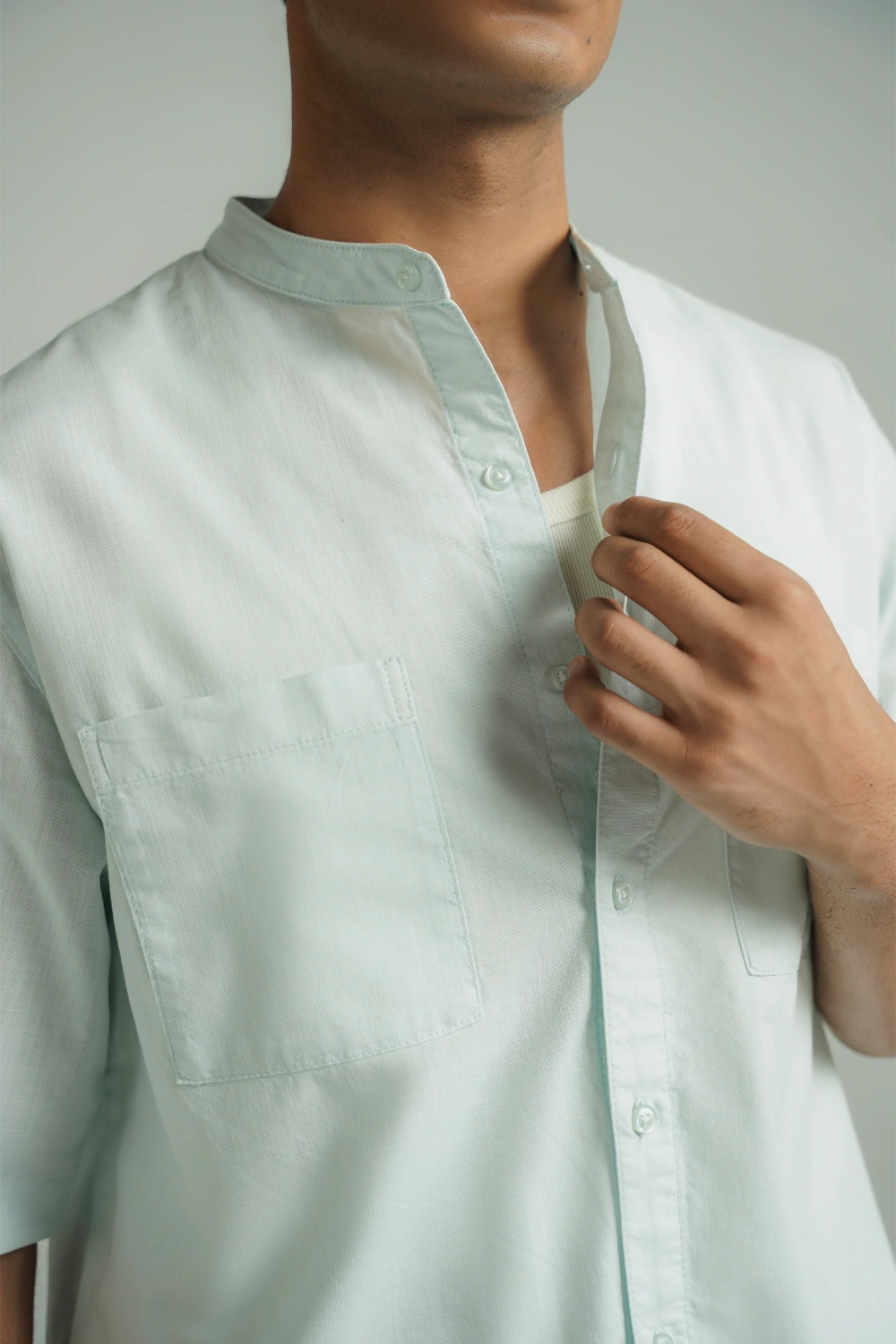 Mandarin Collar Shirt Ice Blue-thumbmail-7